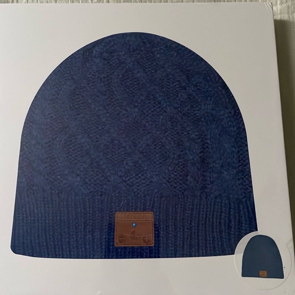 Bluetooth Beanie, Double-Layer Wool Lining Bluetooth Hat Beanie -Blue